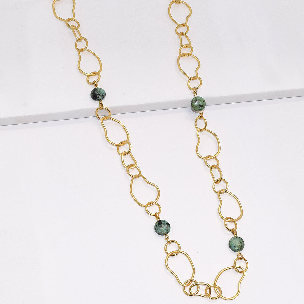 Organic link and African jasper bead station necklace - Karine Sultan