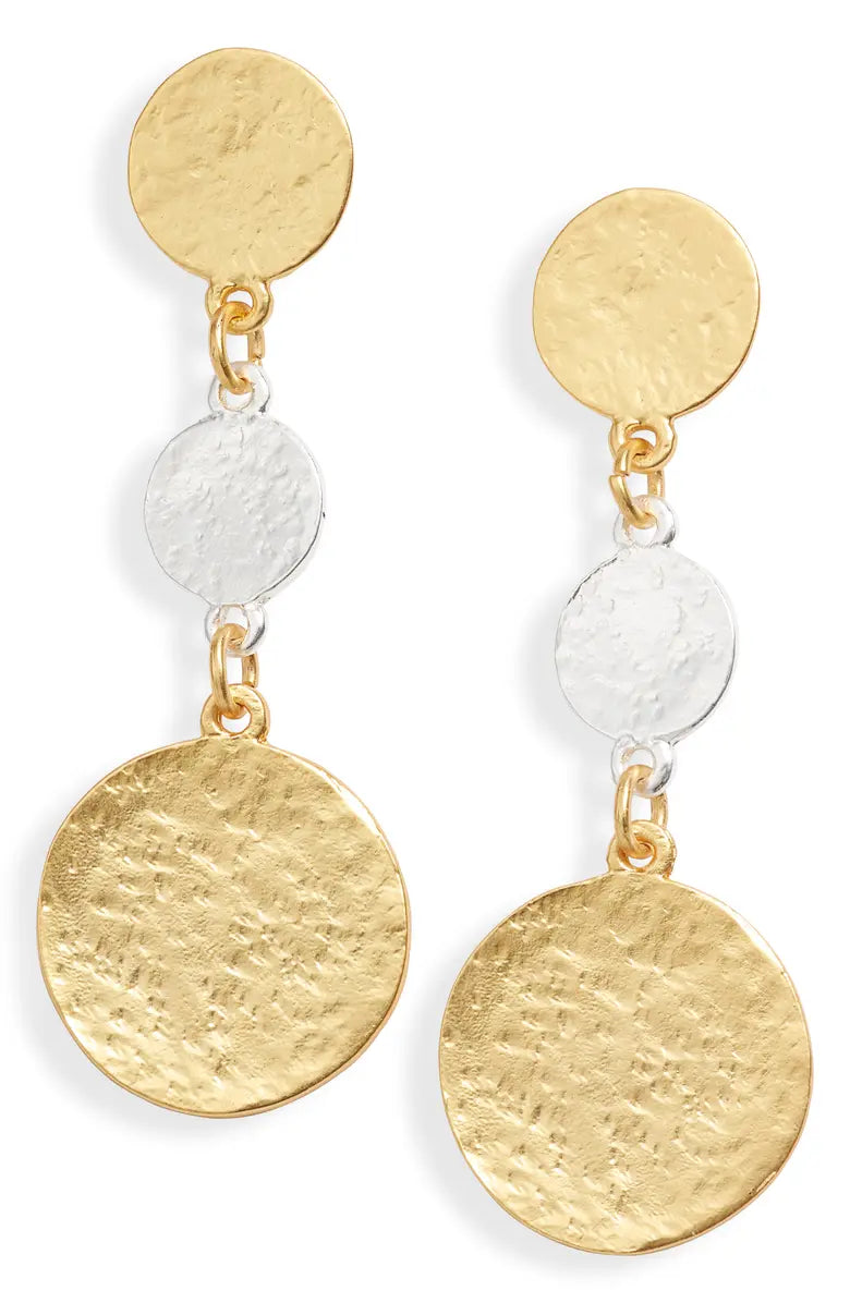 Mixed metal coin linear drop earrings - Karine Sultan