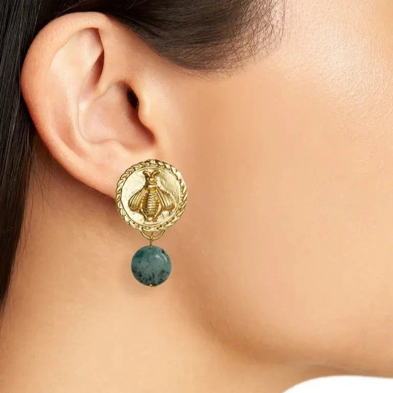 African jasper bee clip-on earrings - Karine Sultan