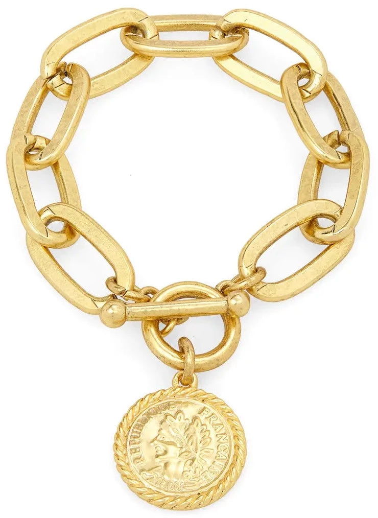 Thick link bracelet with coin charm - Karine Sultan