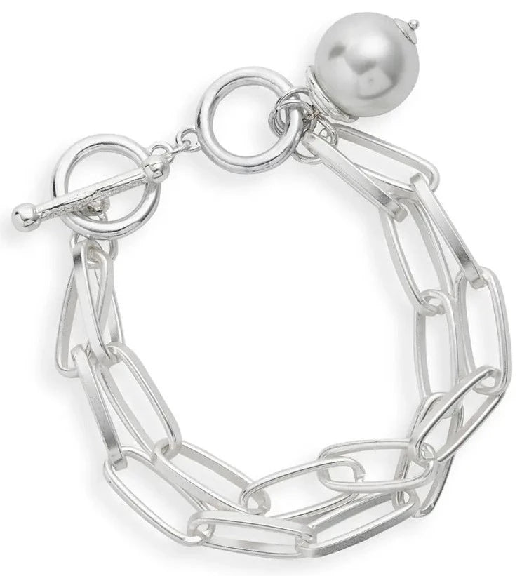 Polished link bracelet with pearl charm - Karine Sultan