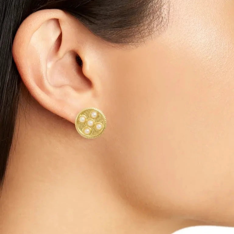 Coin with pearl accent clip-on earrings - Karine Sultan