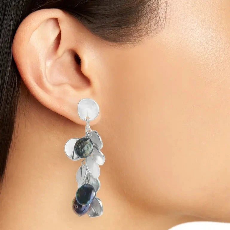 Coin and peacock pearl chandelier earrings - Karine Sultan