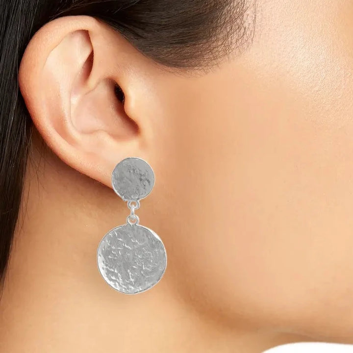 Hammered flat coin drop clip-on earrings - Karine Sultan