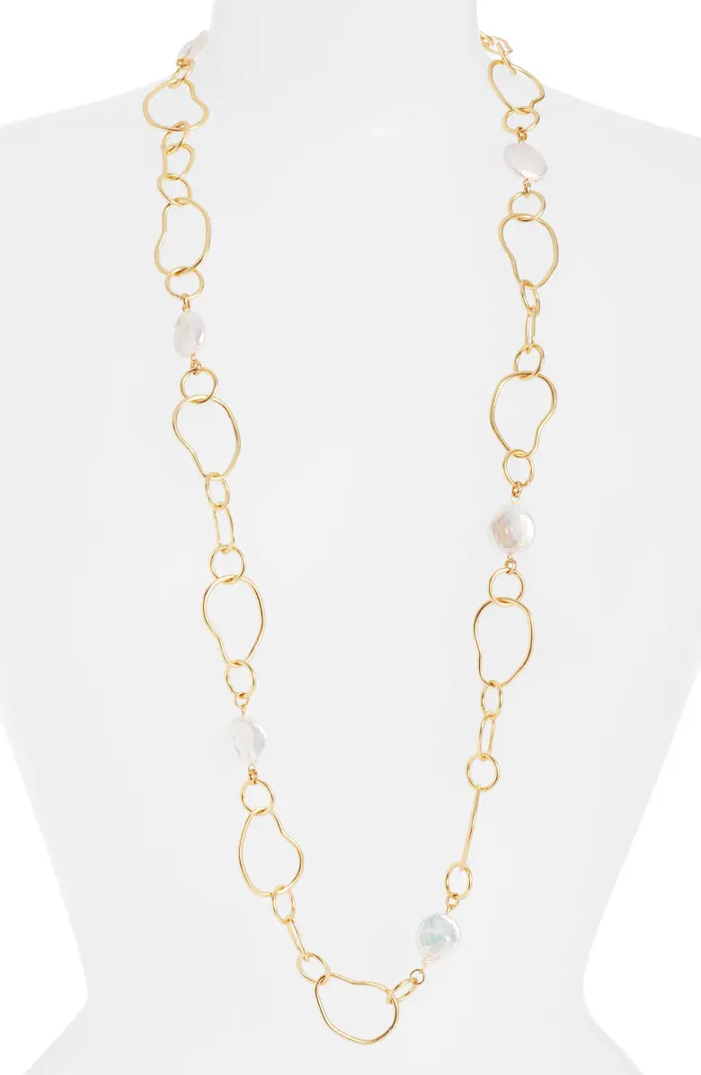 Organic link and flat pearl station necklace - Karine Sultan