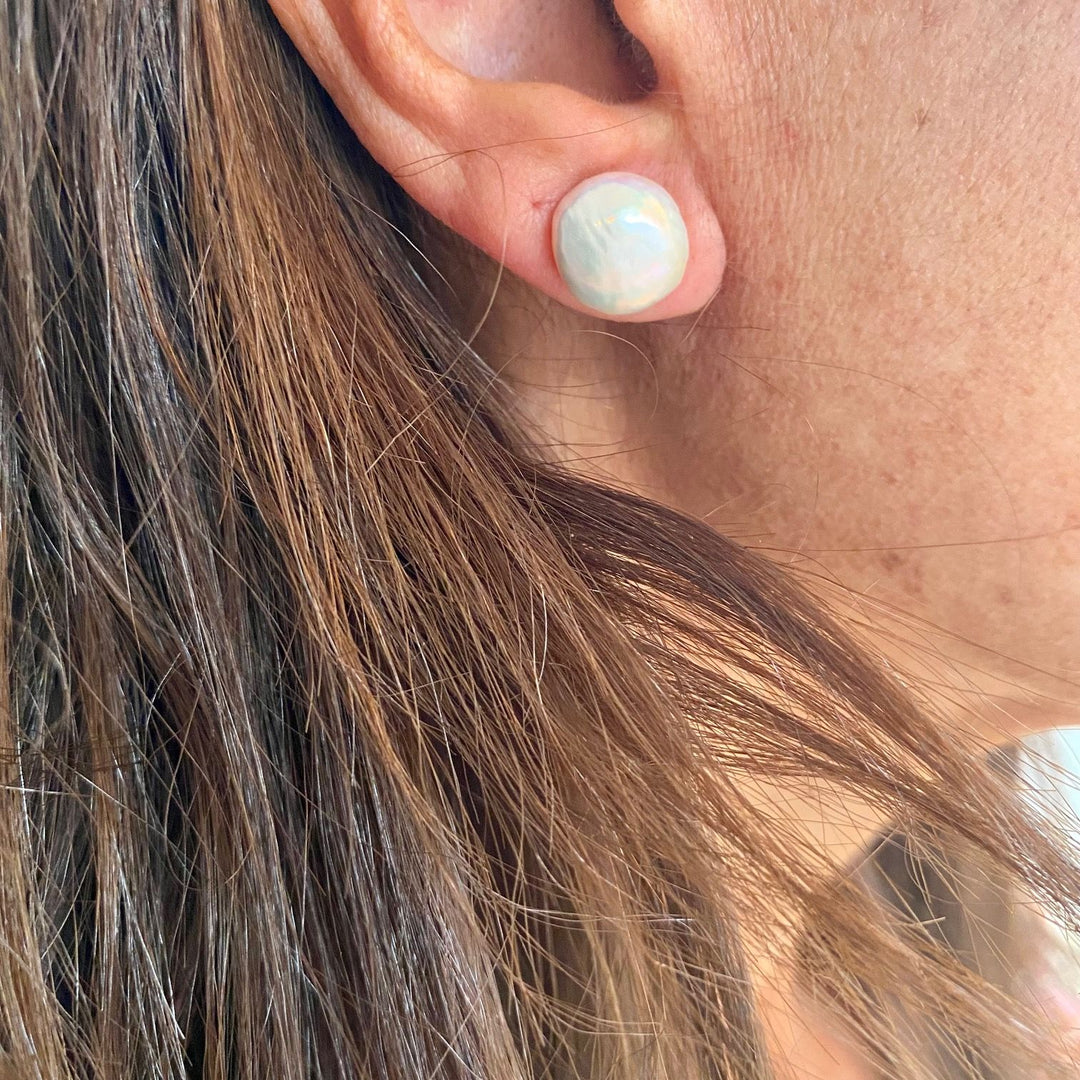 Large fresh water pearl stud earrings - Karine Sultan